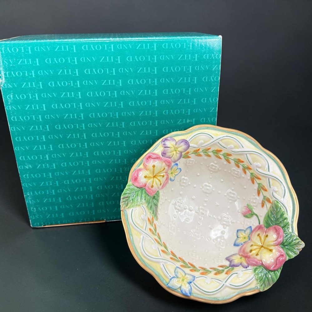Fitz and Floyd Garden Rhapsody Ceramic Floral Bowl Classics Handcrafted New Box